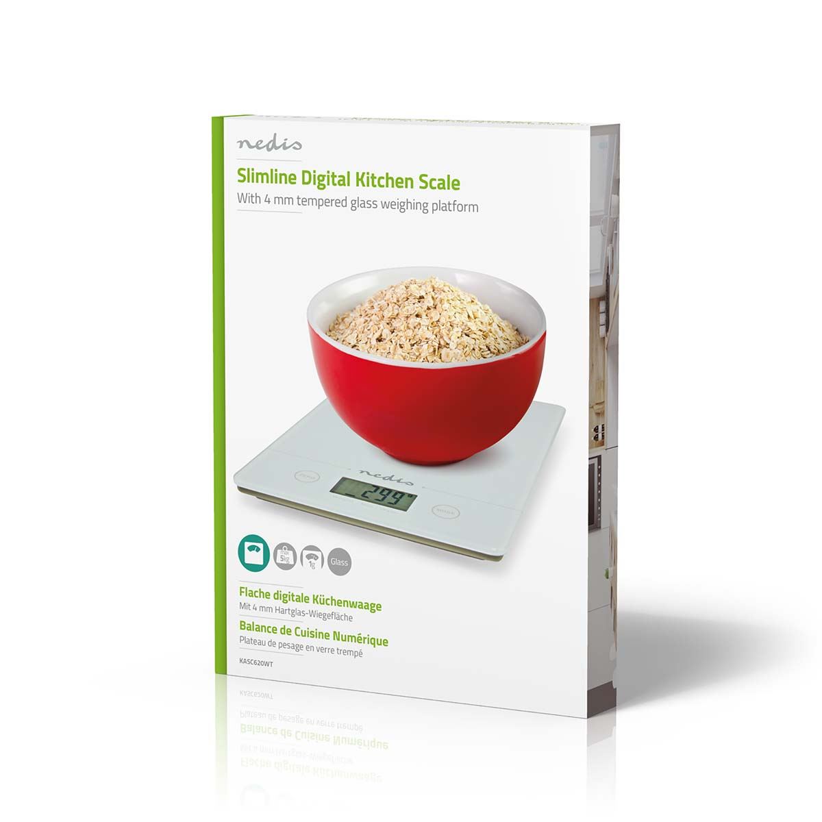 Nedis Kitchen Digital Food Scales LCD Electronic Weighing 5kg Cooking Baking Balance - White