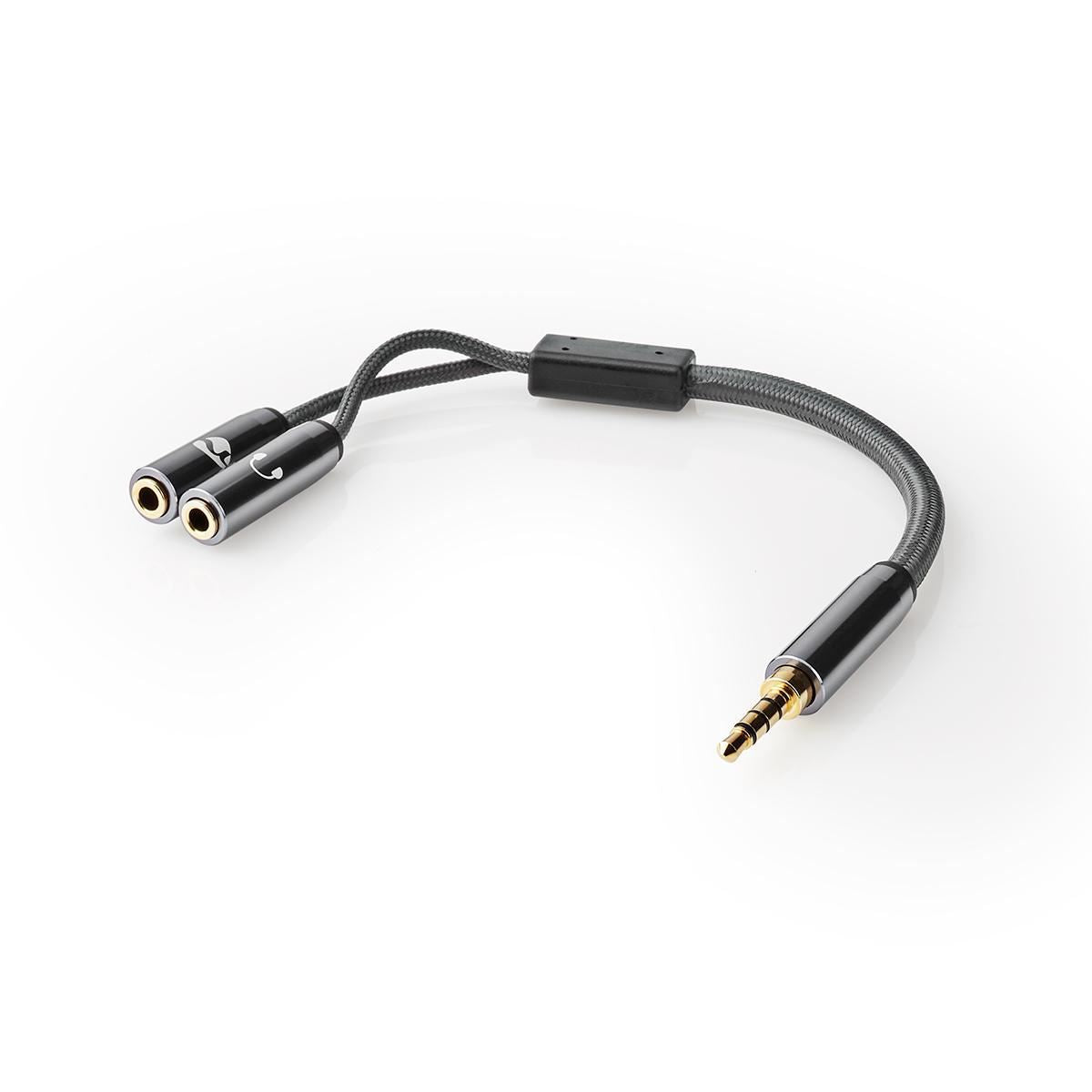 Nedis Stereo Audio Cable | 3.5 mm Male | 2x 3.5 mm Female | Gold Plated | 0.20 m | Round | Grey / Gun Metal Grey | Cover Window Box