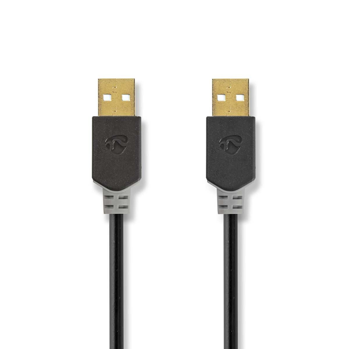 Nedis USB Cable | USB 2.0 | USB-A Male | USB-A Male | 480 Mbps | Gold Plated | 2.00 m | Round | PVC | Anthracite | Box