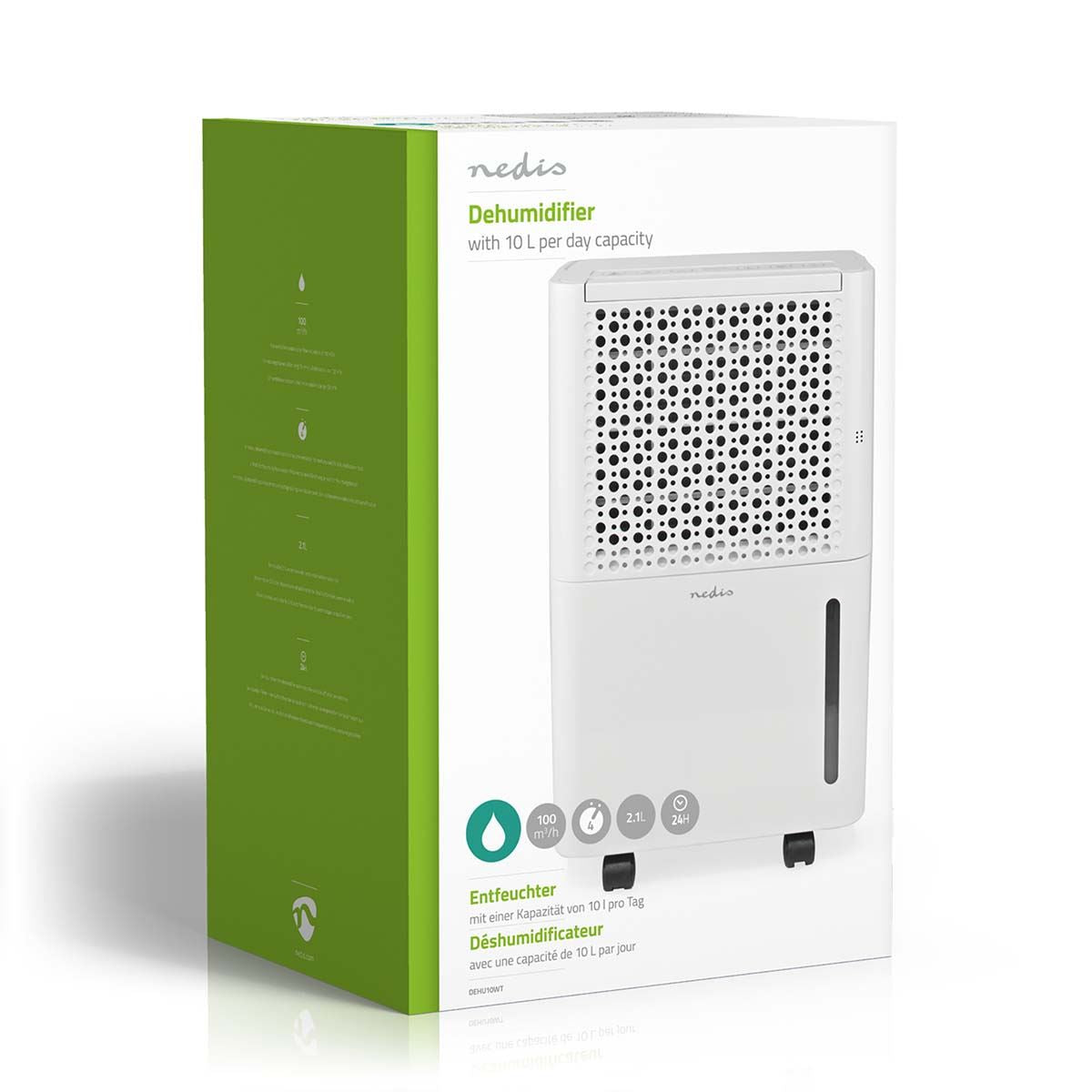 Nedis Dehumidifier 10L/Day, Automatic Dry Function, Laundry Mode, 100 m/h Airflow, White