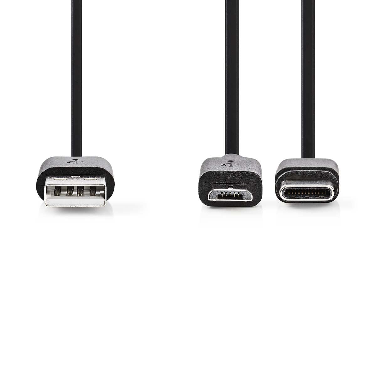 Nedis 2-in-1 Cable | USB 2.0 | USB-A Male | USB Micro-B Male / USB-C™ Male | 480 Mbps | 1.00 m | Nickel Plated | Round | PVC | Black | Label
