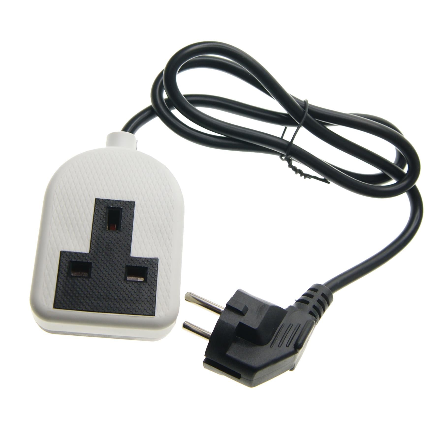 Euro EU French 0.8m Schuko Plug to 1 Gang White 13A UK Socket Hybrid Generator Adapter Fly Lead for Caravan Motor Home