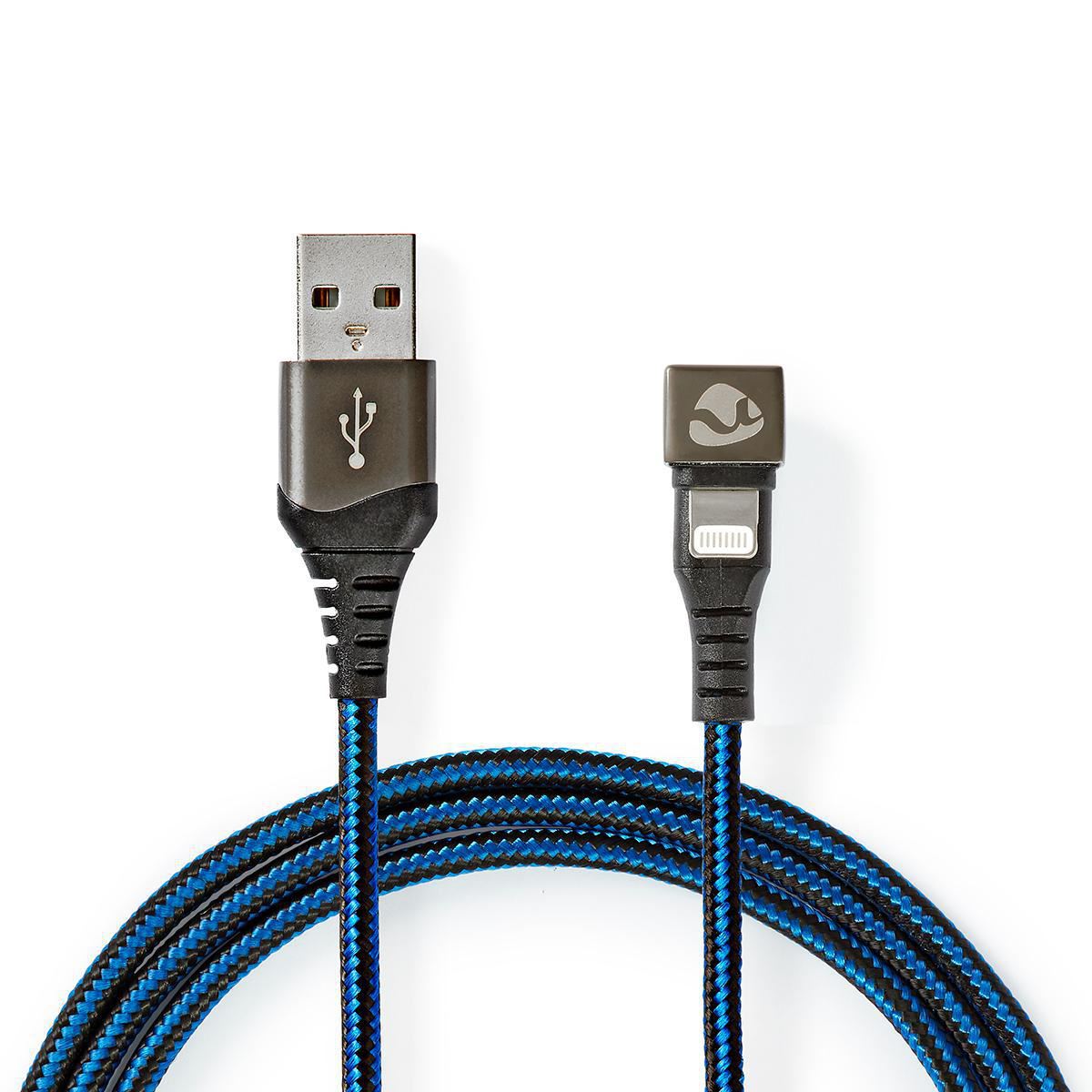 Nedis USB Cable | USB 2.0 | Apple Lightning 8-Pin | USB-A Male | 12 W | 480 Mbps | Nickel Plated | 1.00 m | Round | Braided / Nylon | Black / Blue | Cover Window Box