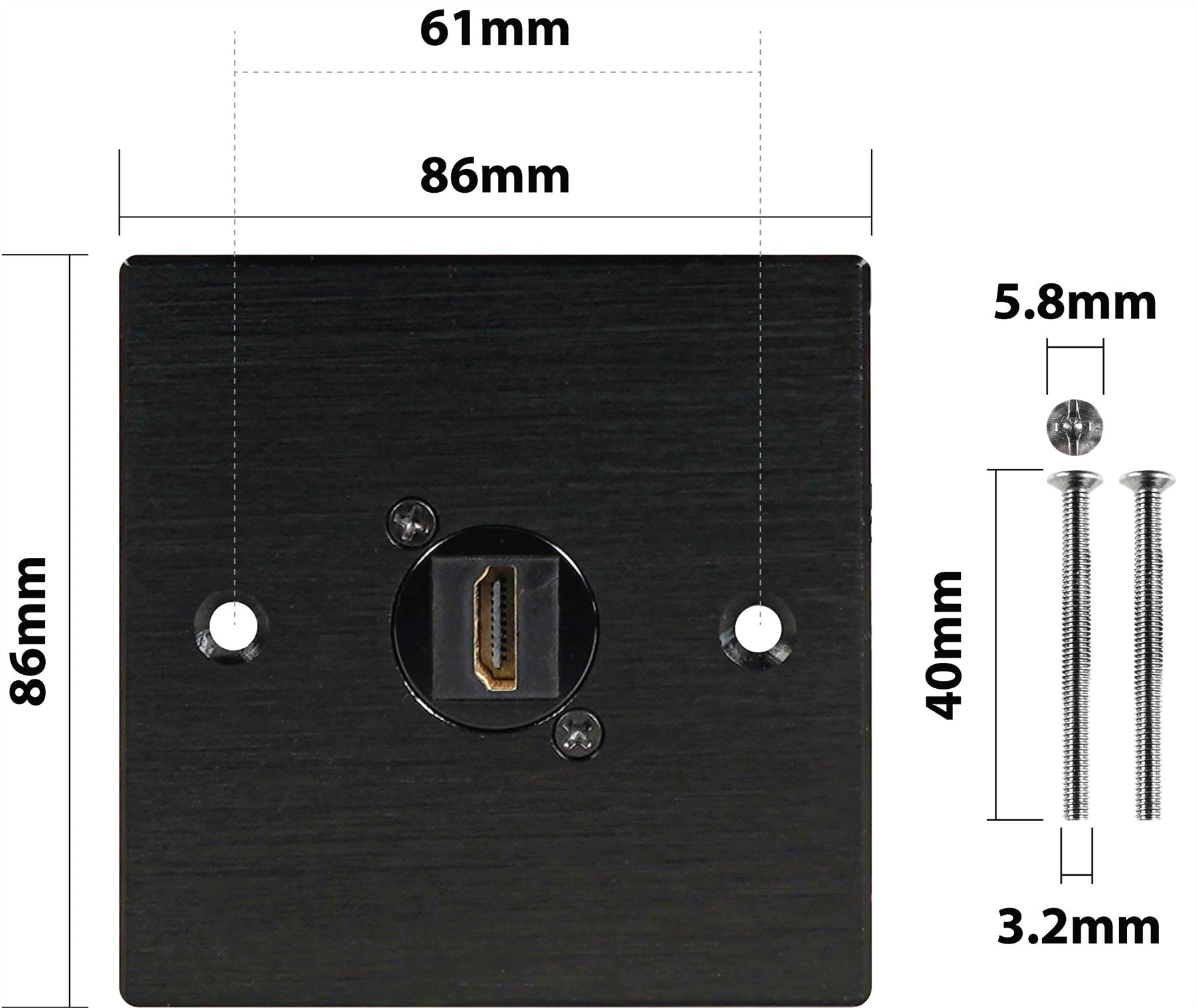 Black Wall Face Plate Electrical AV Slim Series 1 x HDMI Feedthrough Wall Plate Metal