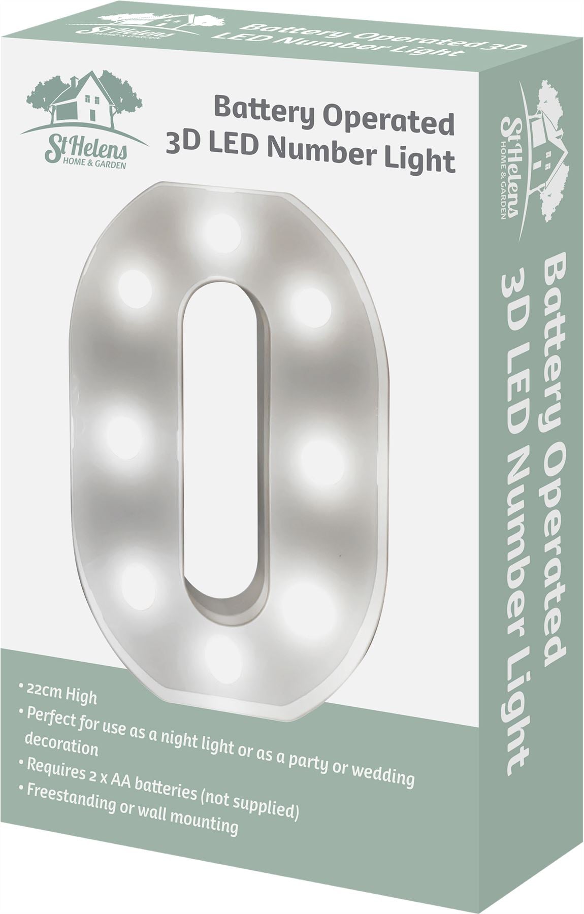 "0" Light Up 3D LED 22cm Numbers Party Birthday Wedding Battery Operated