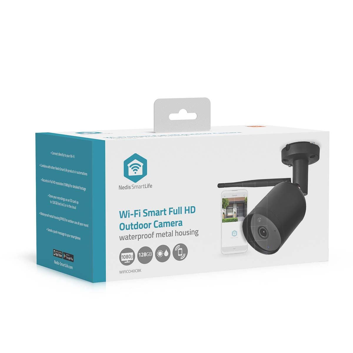 Nedis SmartLife Outdoor Camera, Full HD 1080p CCTV Home Security Cam, IP65 Waterproof, with Night Vision, 2 Way Audio and PIR Motion and Sound Sensor - Black