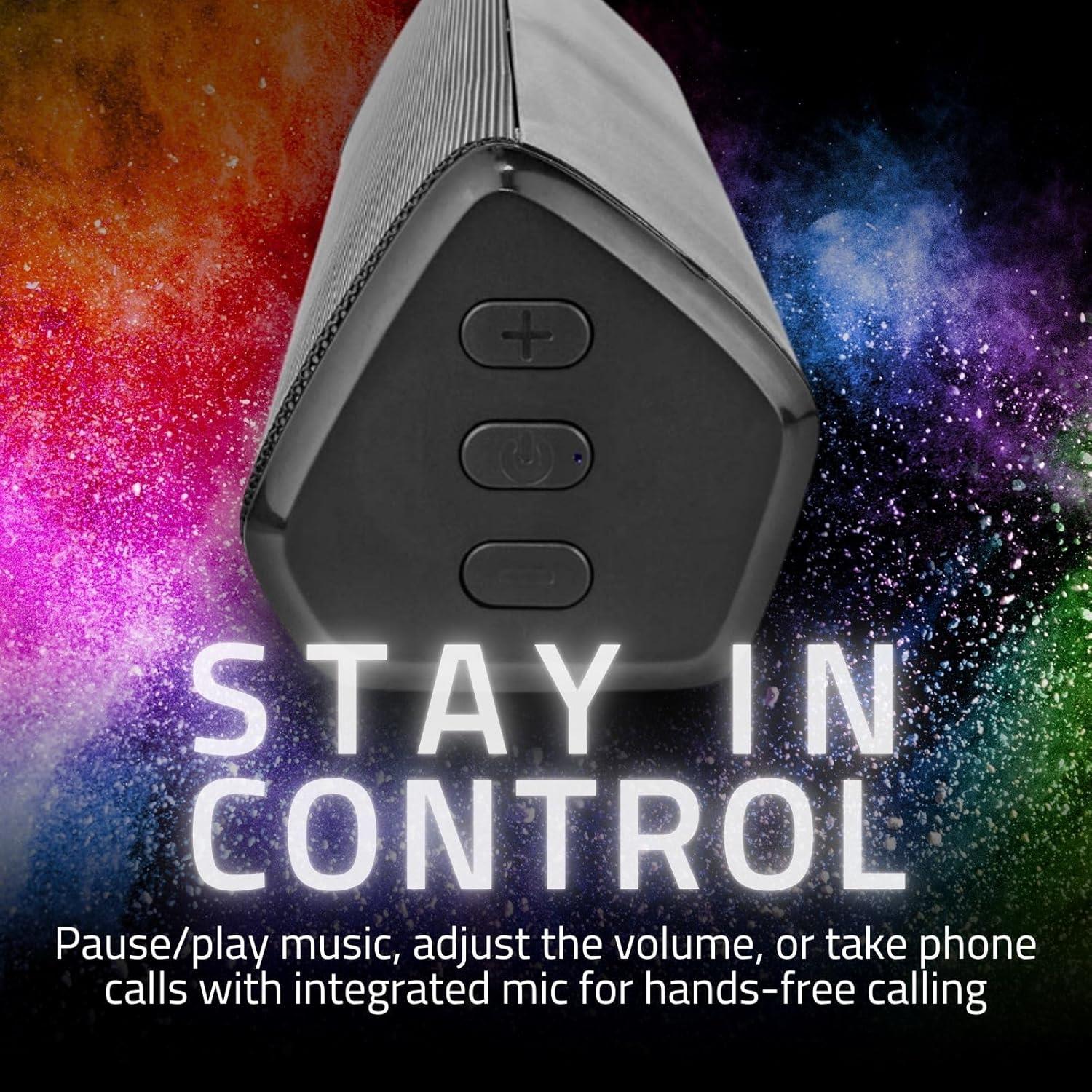 Nedis Bluetooth Speaker, 2.0 Channel 18W Wireless with RGB LED, Tilted Table Design, TWS, Built-In Mic, USB-C, Aux-In, 6-Hour Battery, Lightweight & Portable � Black