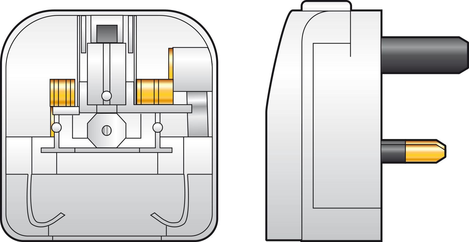 European 2 Pin EU Cable to UK Mains Plug Converter Adapter FCP Clamp-On 5A - White