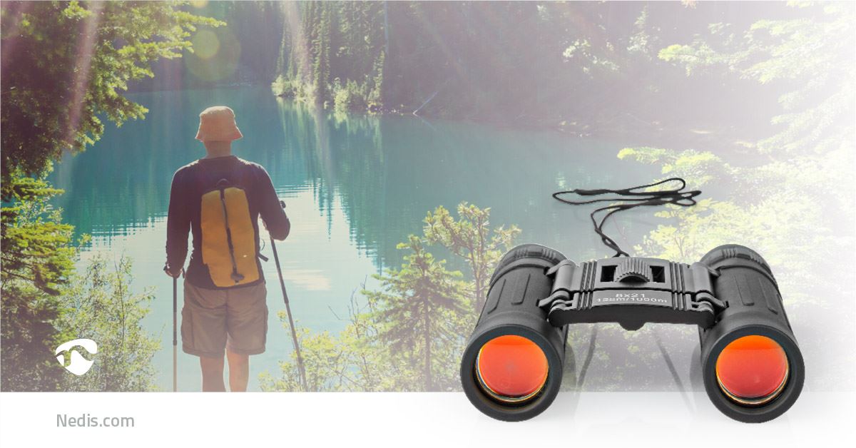 Nedis 8x21 Compact Roof Prism Binoculars, Lightweight Portable HD Lens, Rubber Grip, Dioptric Correction, Ideal For Bird Watching, Hiking, Travel, Sightseeing - Black