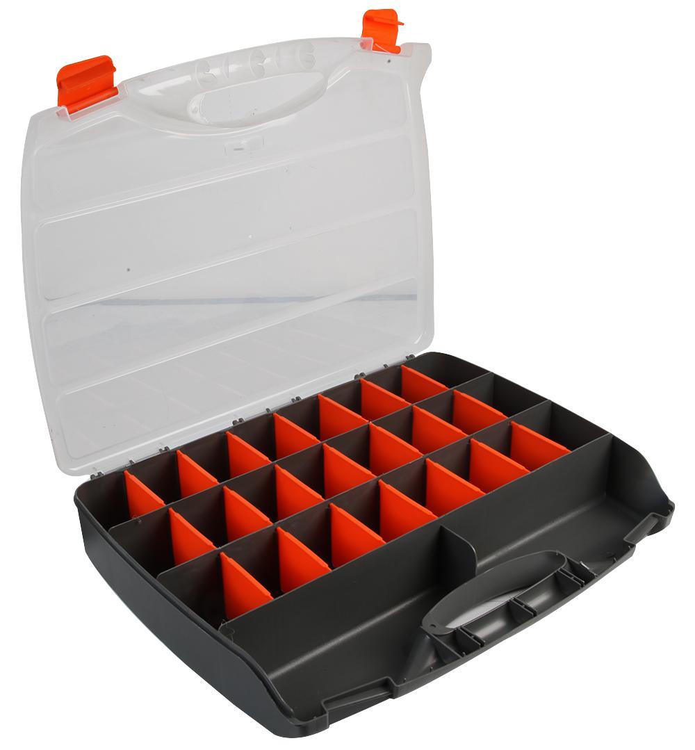 25 Compartment Organiser Storage Case Box with Customisable Trays 80mm x 480mm x 380mm, Craft, Screws, Nails, Nut Bolt