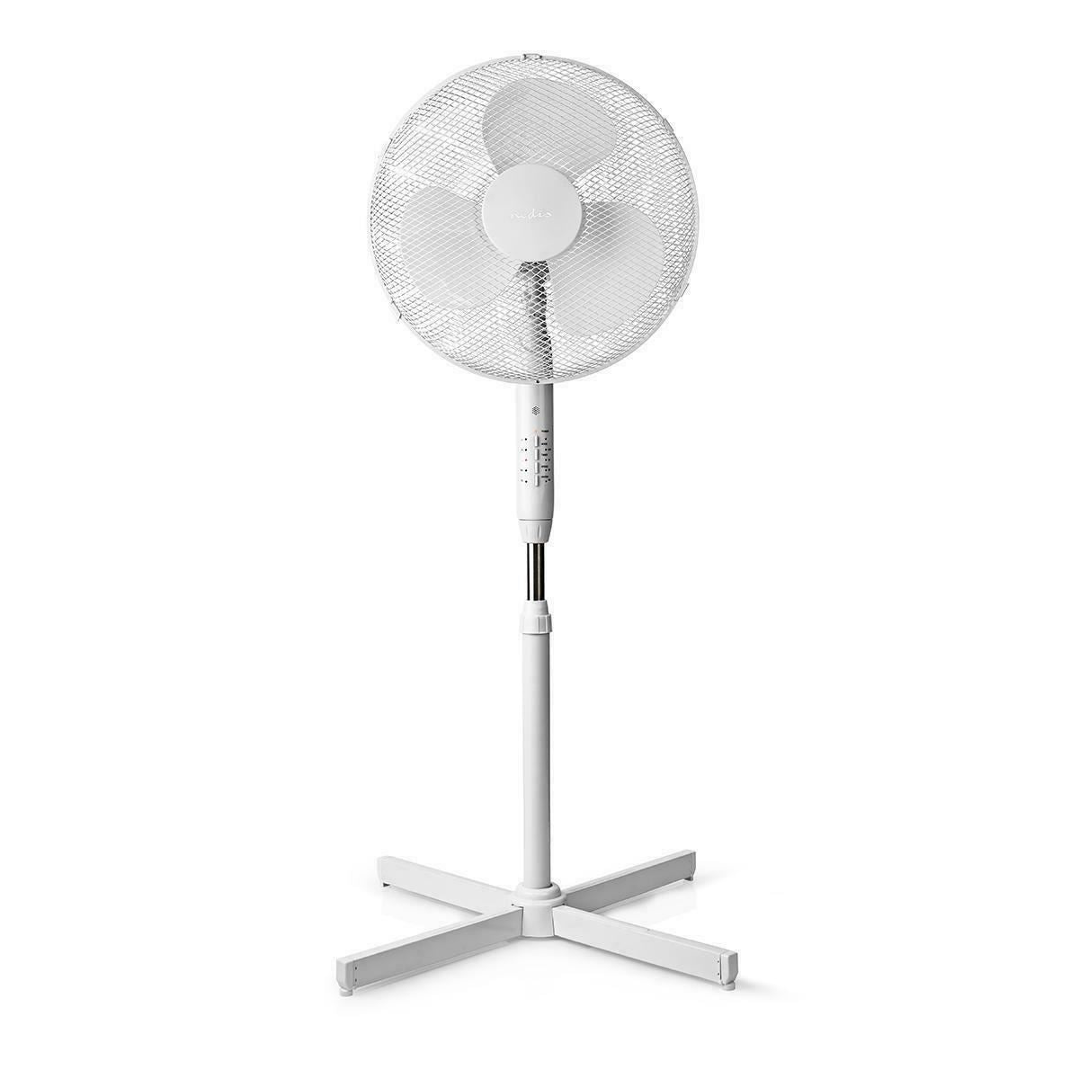 Nedis 40cm Stand Fan 3-Speed with Oscillation 40W, Adjustable height, Shut-off timer, Remote control - White