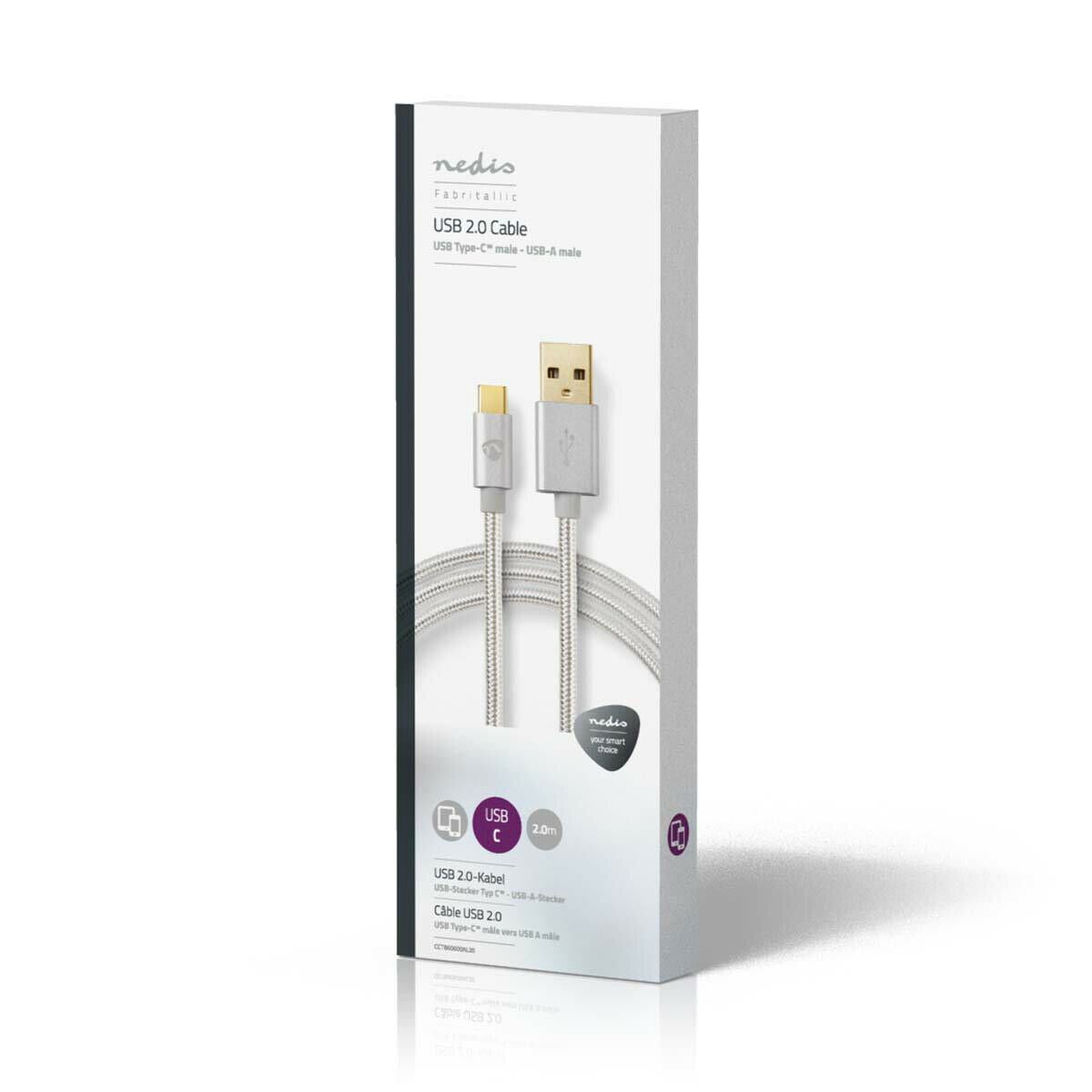 Nedis USB Cable | USB 2.0 | USB-A Male | USB-C™ Male | 15 W | 480 Mbps | Gold Plated | 2.00 m | Round | Braided / Nylon | Aluminium | Cover Window Box