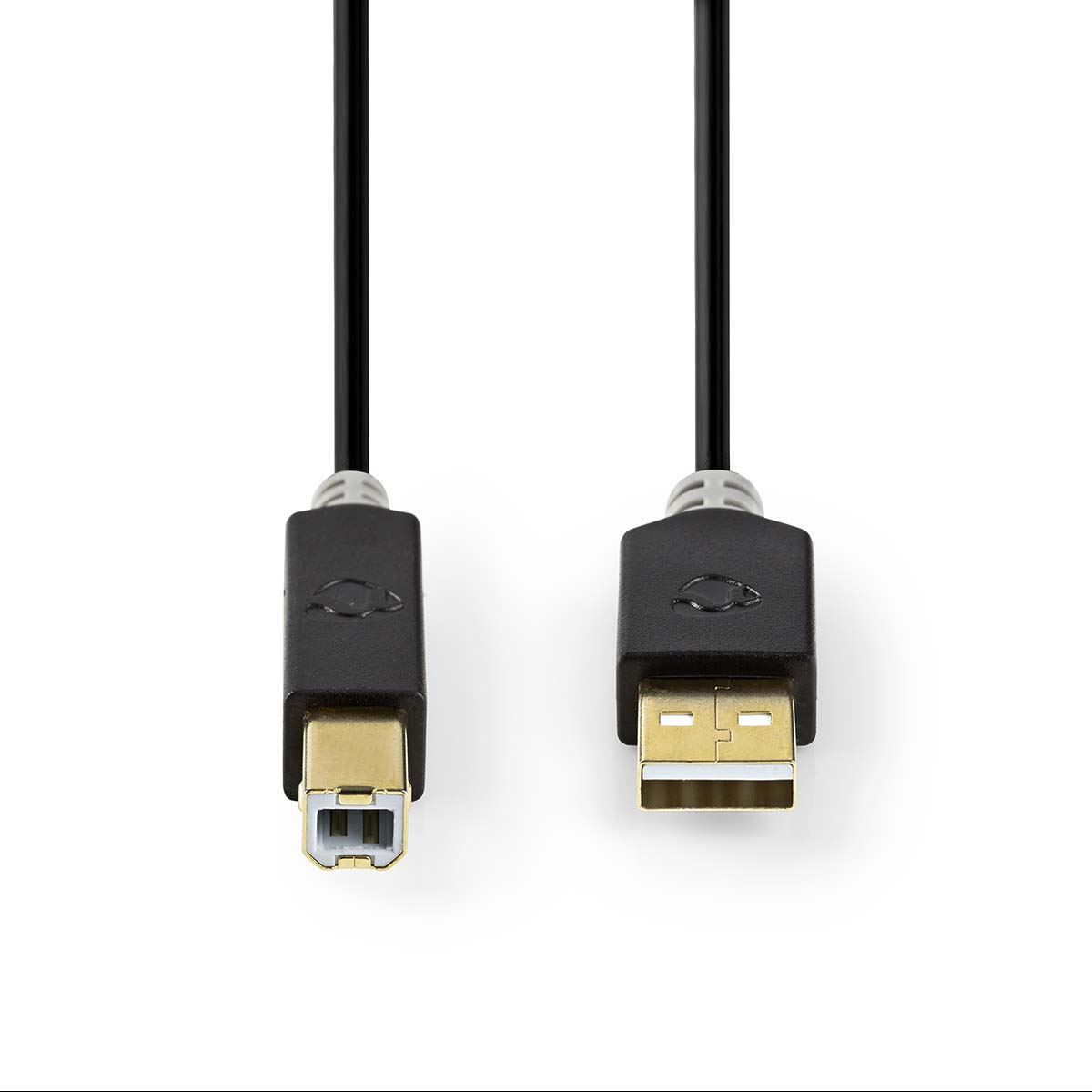 Nedis USB Cable | USB 2.0 | USB-A Male | USB-B Male | 480 Mbps | Gold Plated | 3.00 m | Round | PVC | Anthracite | Window Box