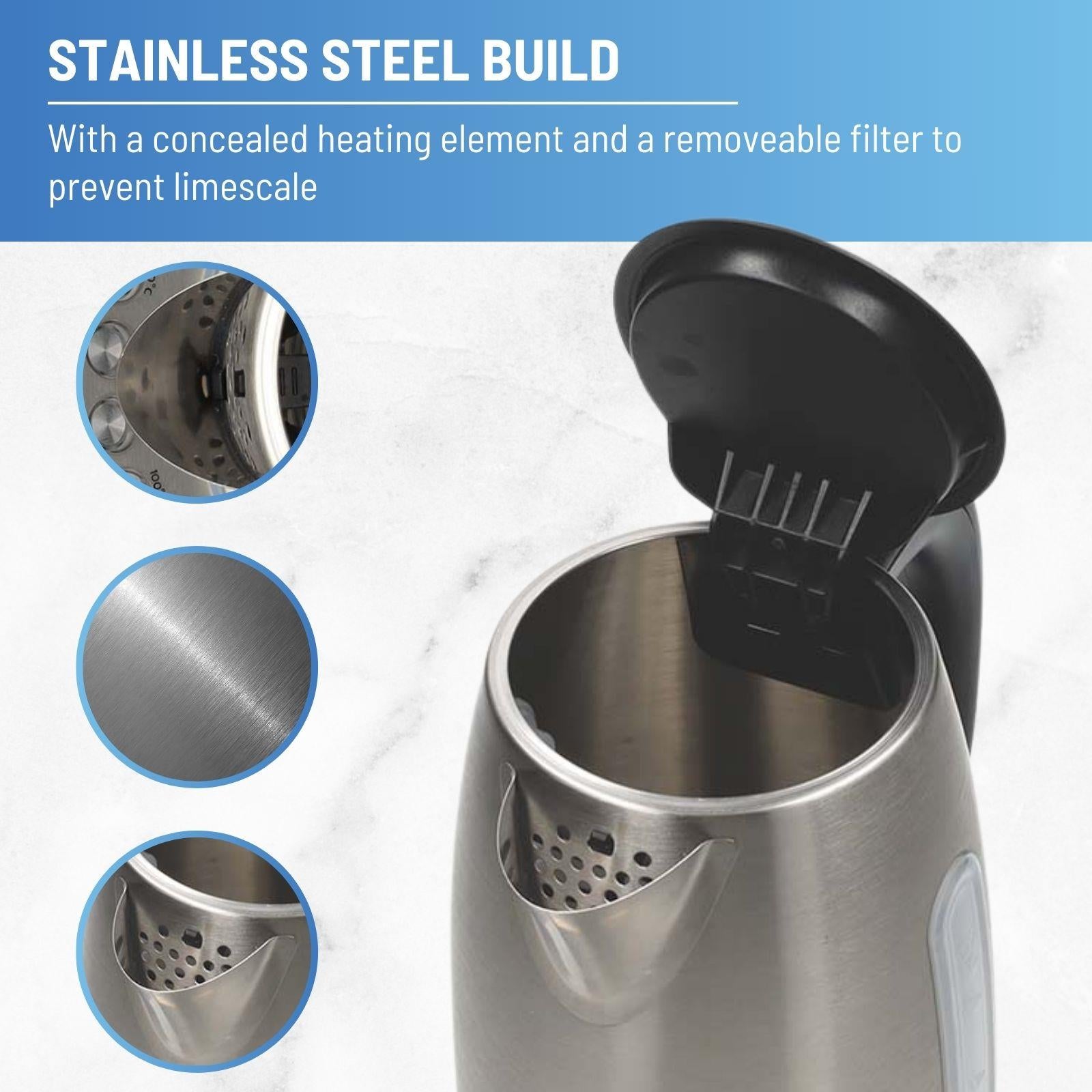 Nedis Smart Wi-Fi Kettle, 1.7L Stainless Steel, Variable Temperature 70-100oC, 2200W, App& Voice Control, Compatible with Alexa & Google