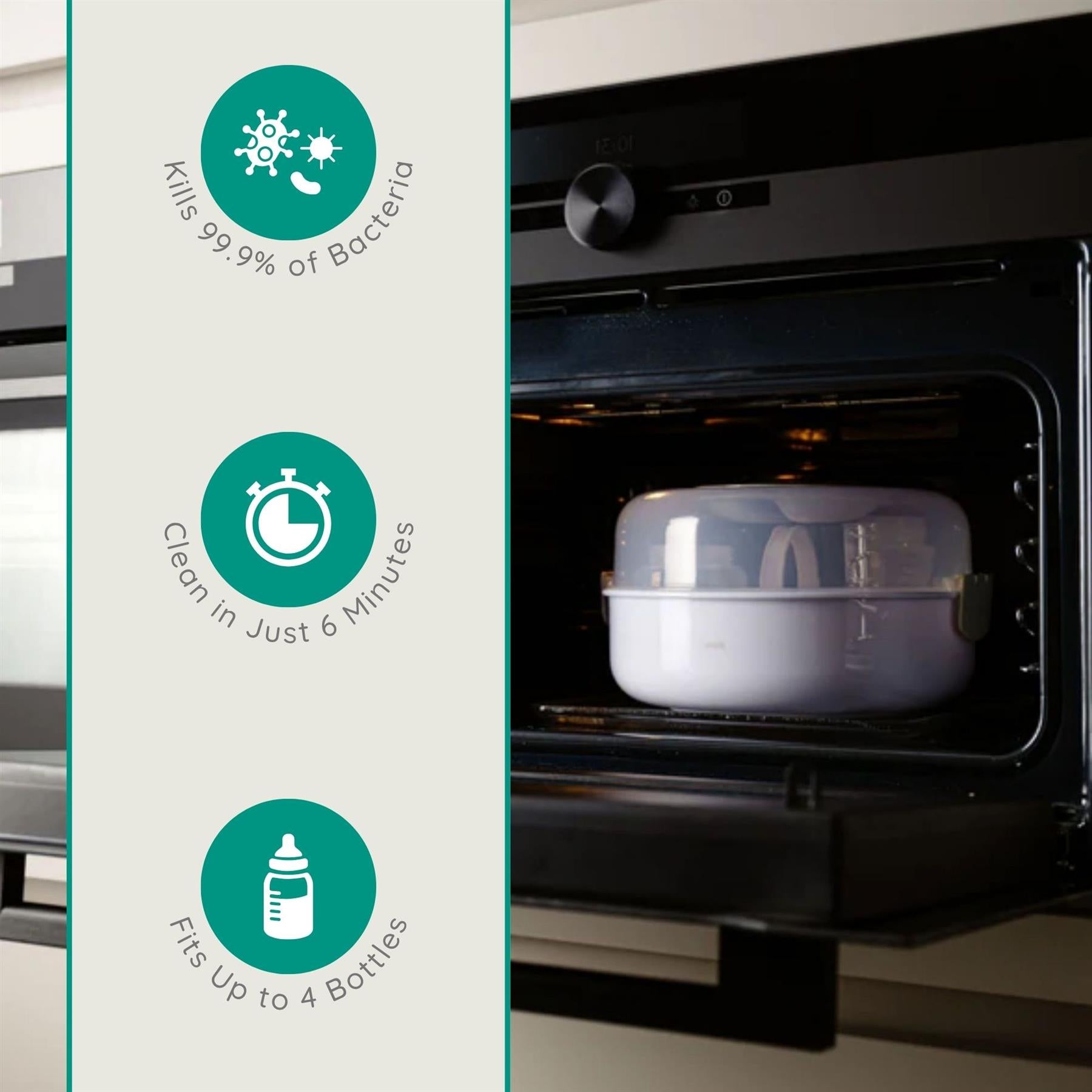 Alecto Microwave Steam Steriliser for Baby Bottles, Soothers, Breast Pumps and Feeding Accessories, Kills Viruses and 99.9% of Harmful Bacteria, 4-Minute Sterilisation Cycle