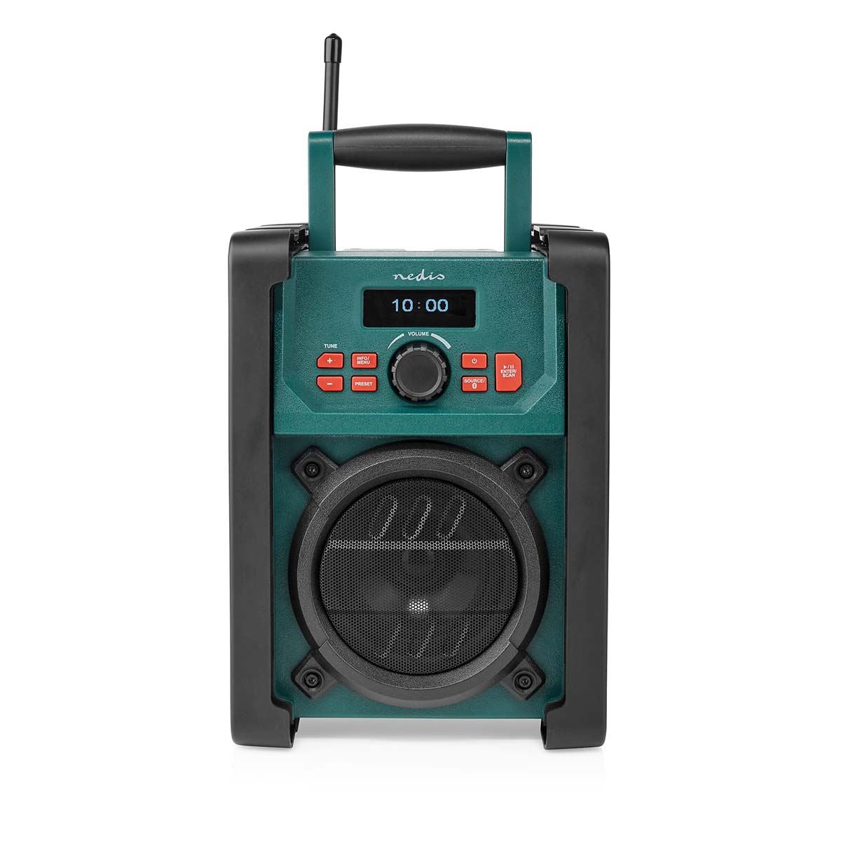 Nedis DAB+ / FM Bluetooth Jobsite Radio, IP65 Waterproof, 40 Presets, Aux Input, Battery or Mains Powered