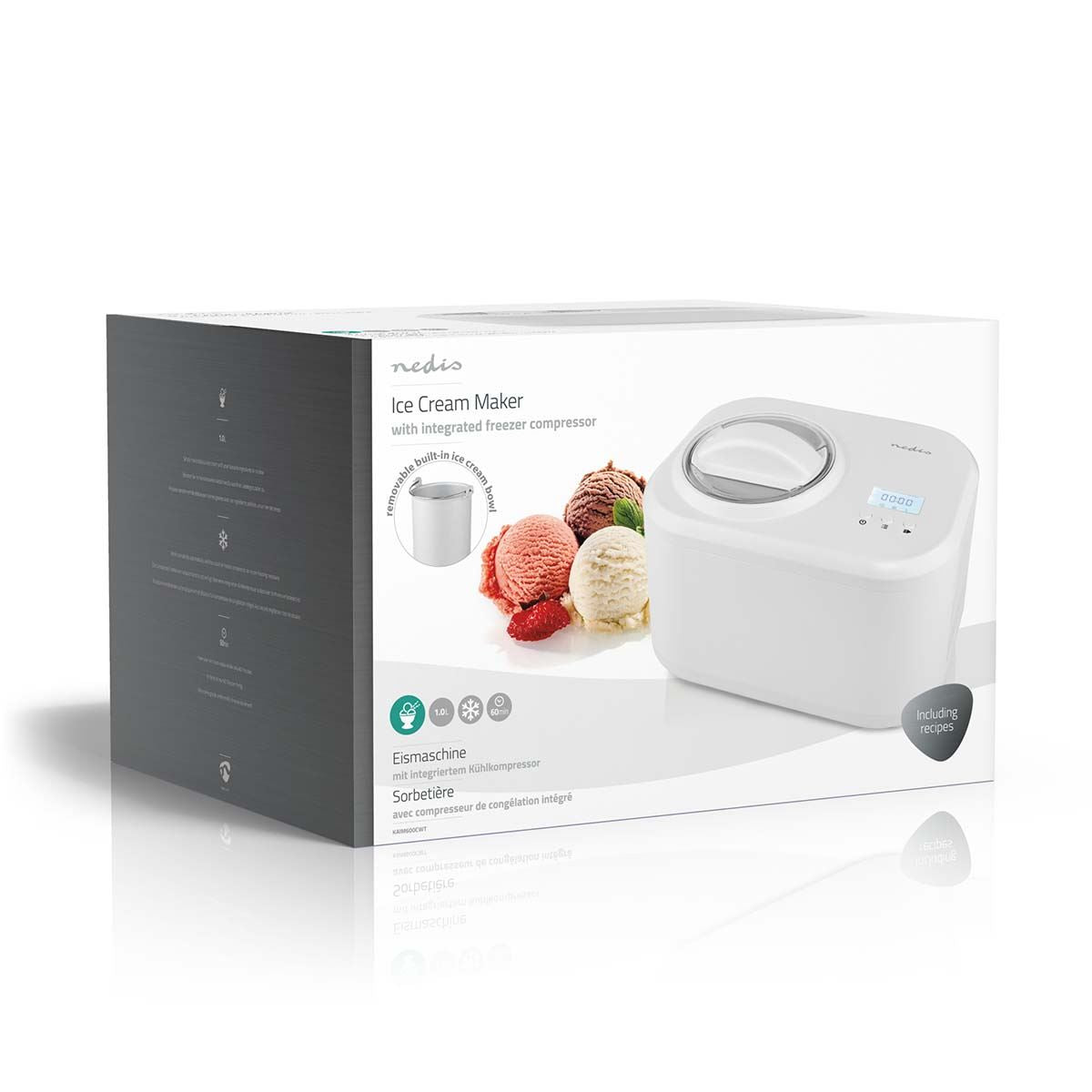 Nedis Fully Automated Digital Ice Cream Maker Machine 60 Minute No Pre Freezing 1L