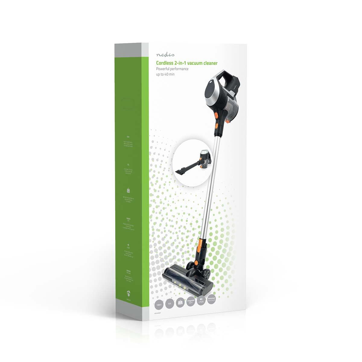 Nedis Stick Vacuum Cleaner | 130 W | 25.9 VAC | Motorized Brush with Integrated Lighting | 10000 Pa | HEPA air filter | Black / Orange