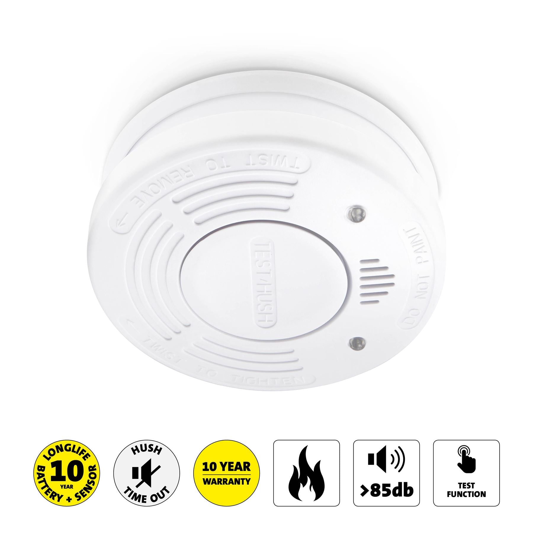 Alecto SA110 Smoke detector with Hush Button | >85 dB | 10 Year Battery Included | EN14604:2005/AC:2008 | White