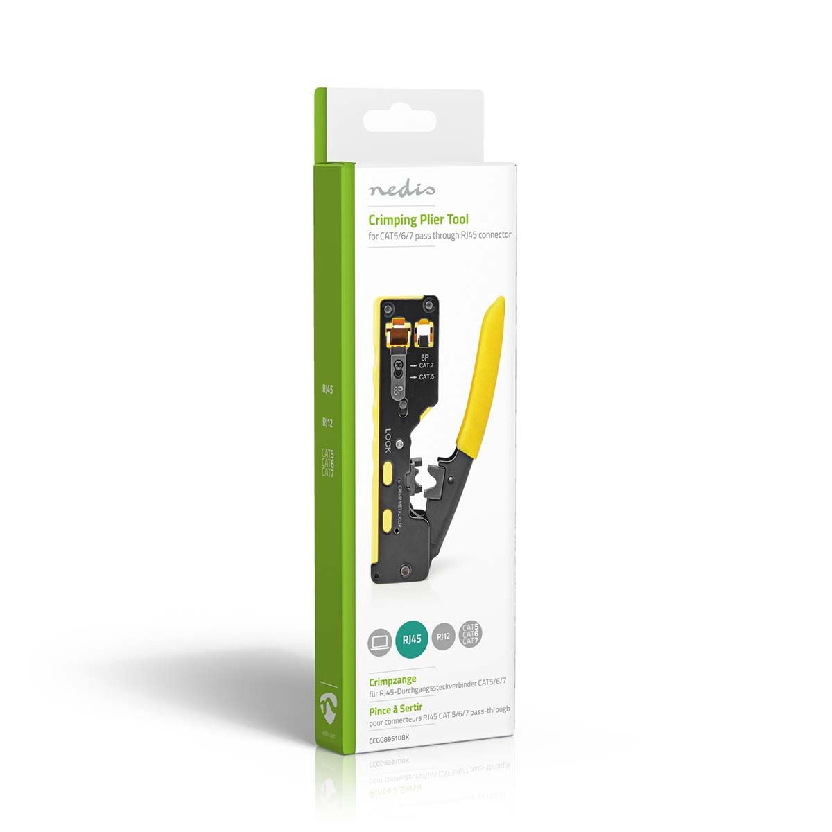 Nedis Crimp pliers | CAT5 / CAT5e / CAT6 / CAT6a / CAT7 / RJ12 / RJ45 | Cutting / Plier / Stripping | Rubber / Steel | Black / Yellow