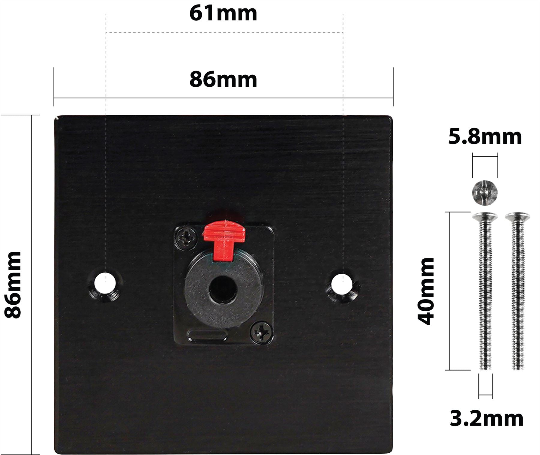 Black Wall Face Plate Electrical AV Slim Series 1 x 6.3mm Jack Socket Wall Plate Metal