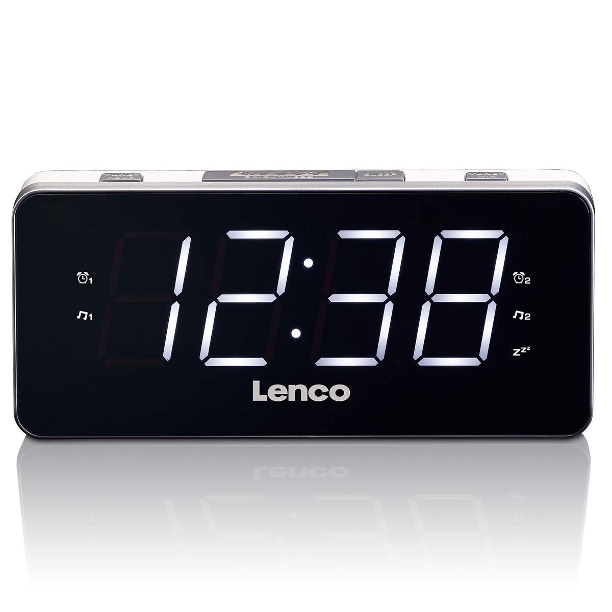 Lenco FM Radio Alarm Clock Radio with Large Clear to Read  1.8" LED Digital White Display | White