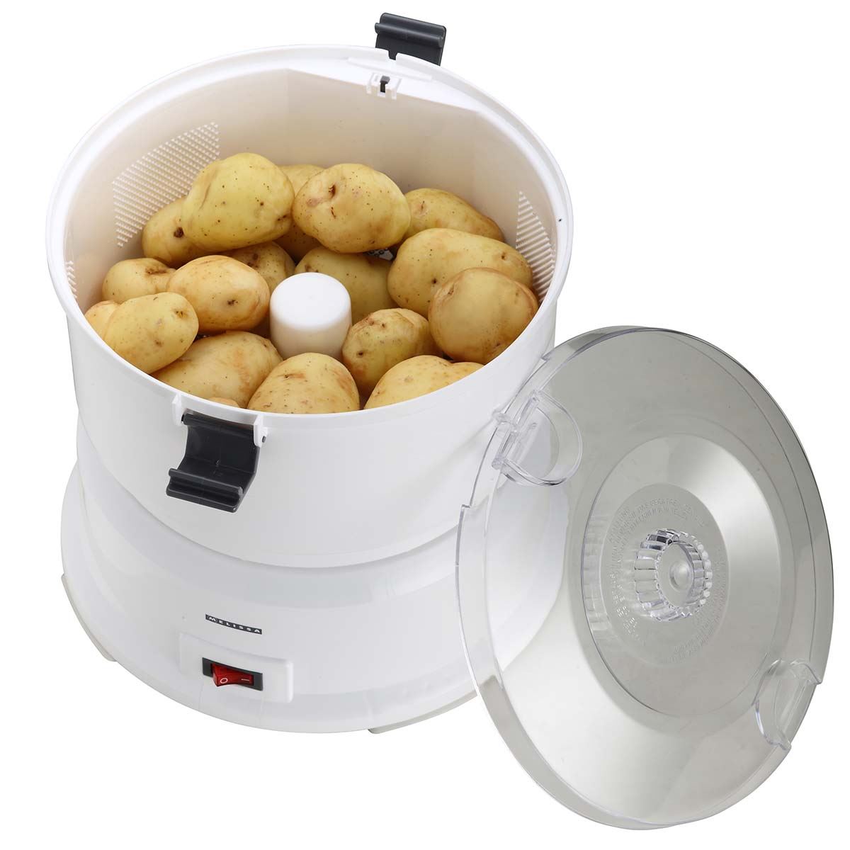 MELISSA 85W Electric Potato Peeler Machine 1KG Potato Rumbler Electric with Container for Peeling Potatoes and Spin Drier Salad/Vegetables to Remove Excess Water