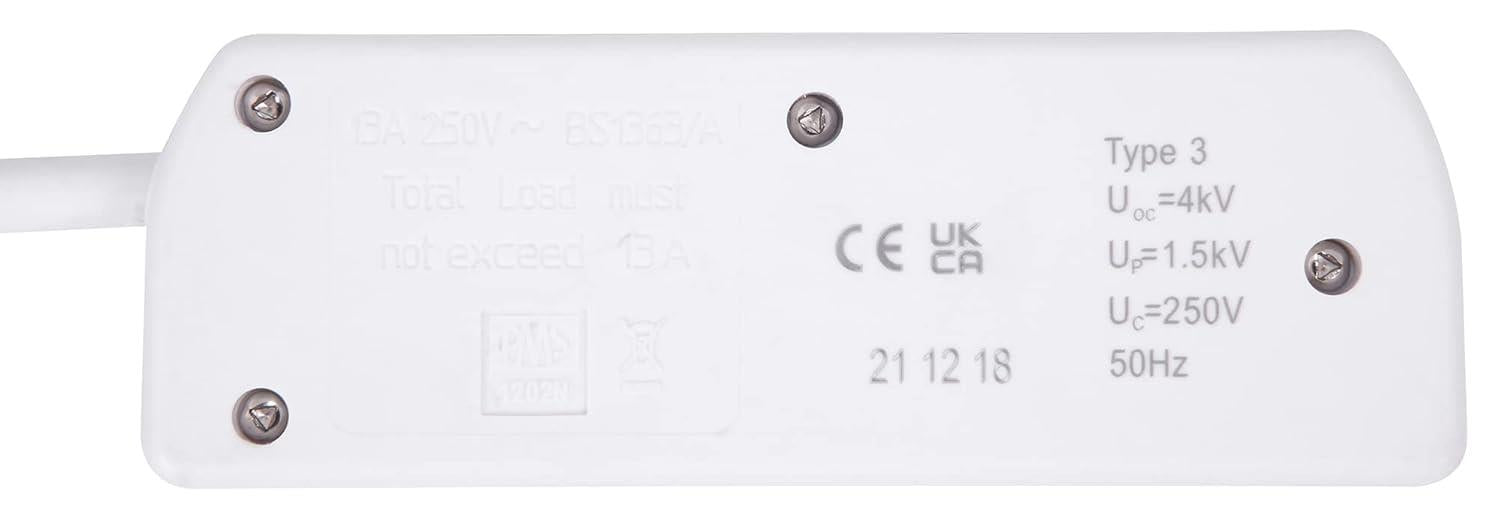 2 Gang 10m Mains Extension Lead Socket 13A Surge Protected - White