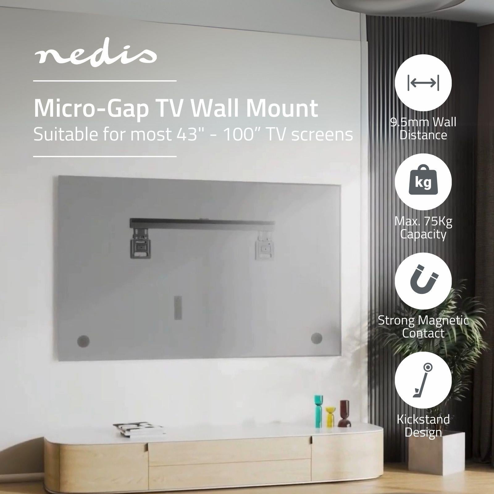 Nedis Fixed TV Wall Mount | 43 - 100 " | Maximum supported screen weight: 75 kg | Minimum wall distance: 9.50 mm | Steel | Black