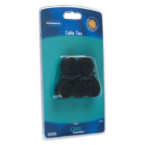 Bandridge Profigold Pack of 5 Reusable Nylon Strap Hook Loop Cable Cord Ties Tidy Pull Loop - Black
