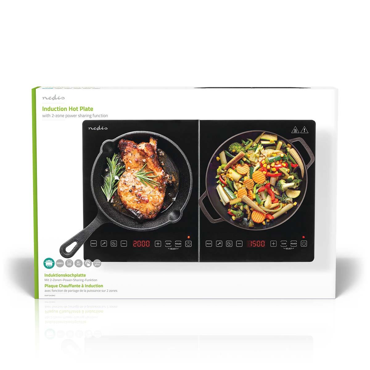 Nedis Induction Cooker | Cooking zones: 2 | 3500 W | Overheating protection | Black | Timer | Turbo action | Child lock