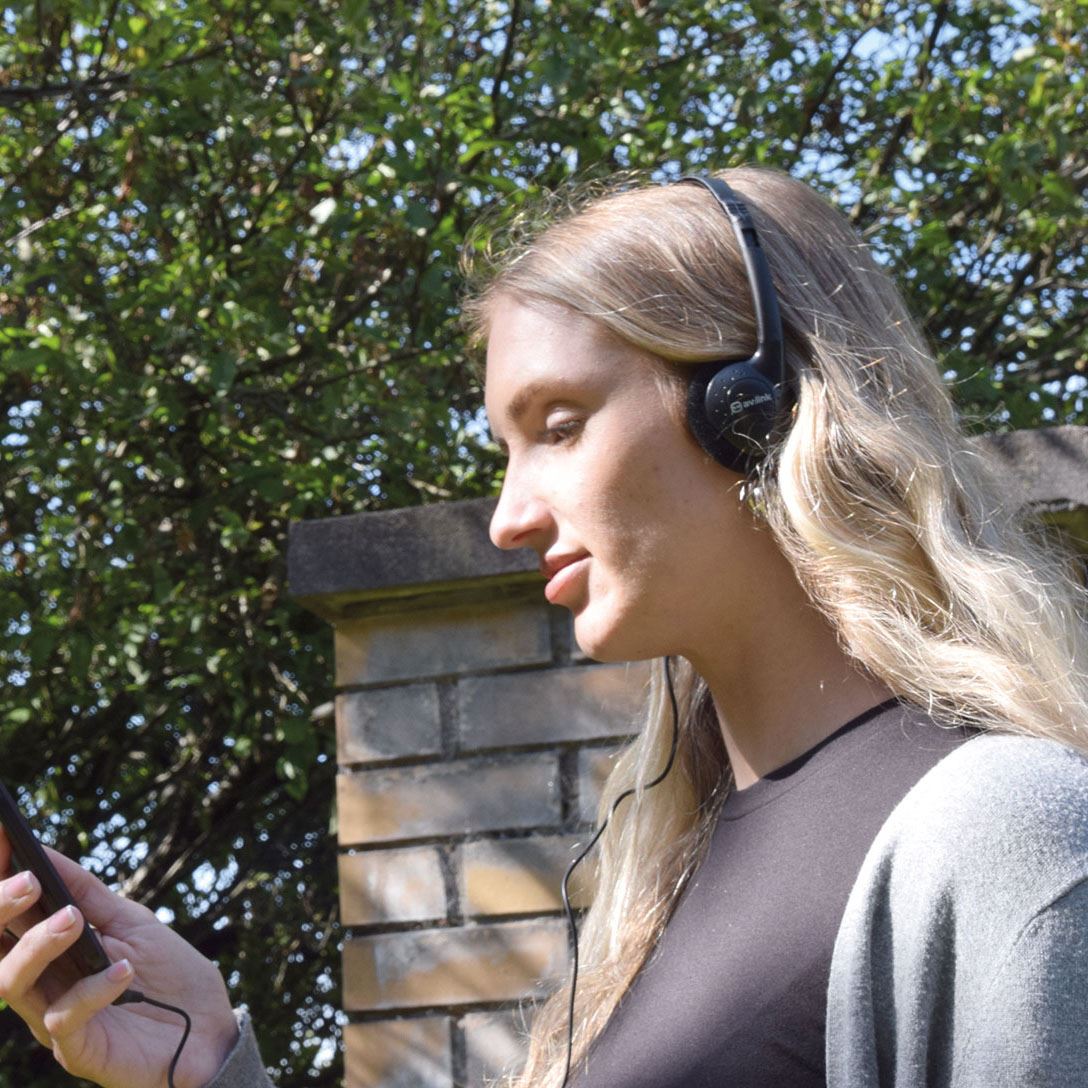 AV:link Lightweight Stereo Black Pad Headphones for Schools / Tour Companies