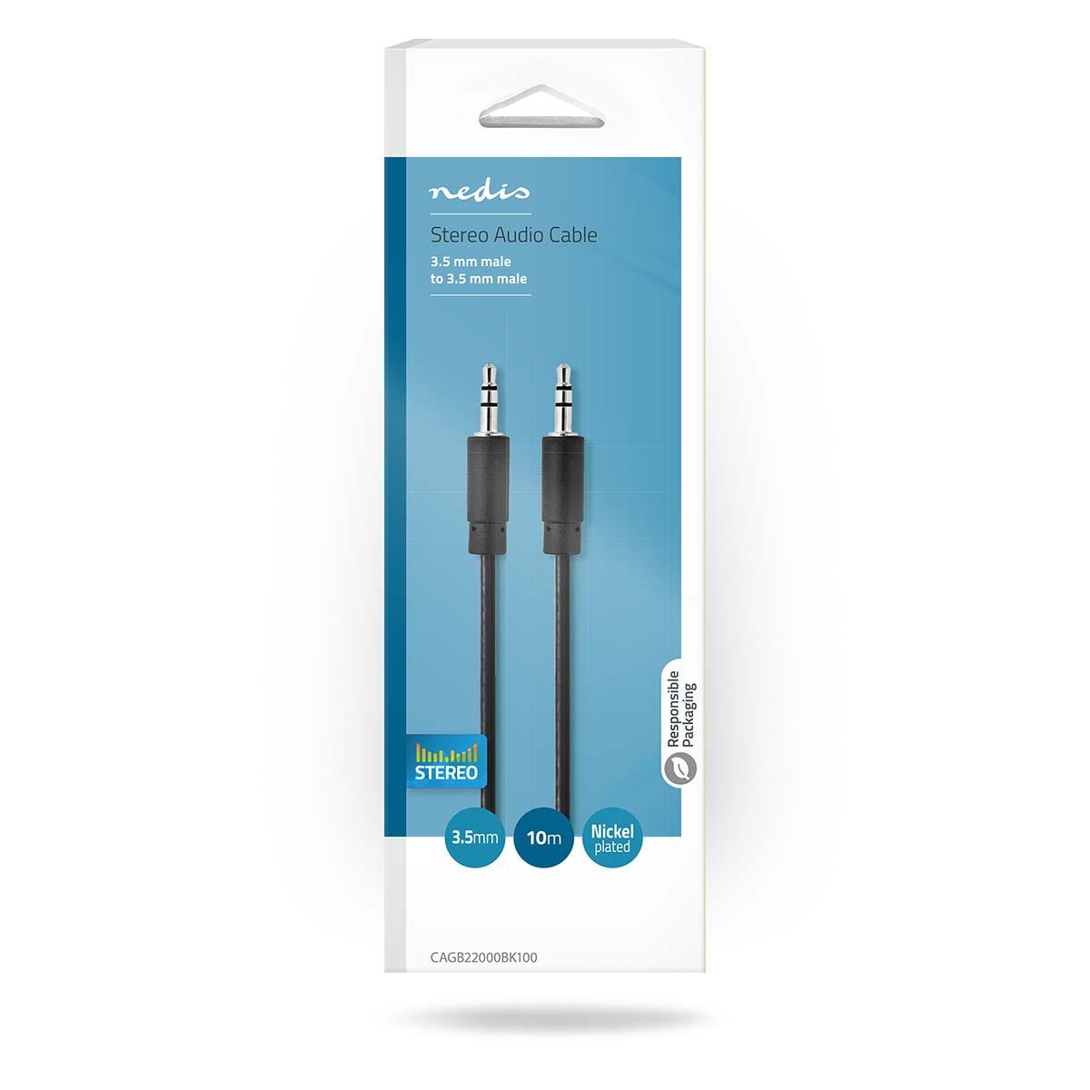 Nedis Stereo Audio Cable | 3.5 mm Male | 3.5 mm Male | Nickel Plated | 10.0 m | Round | Black | Blister
