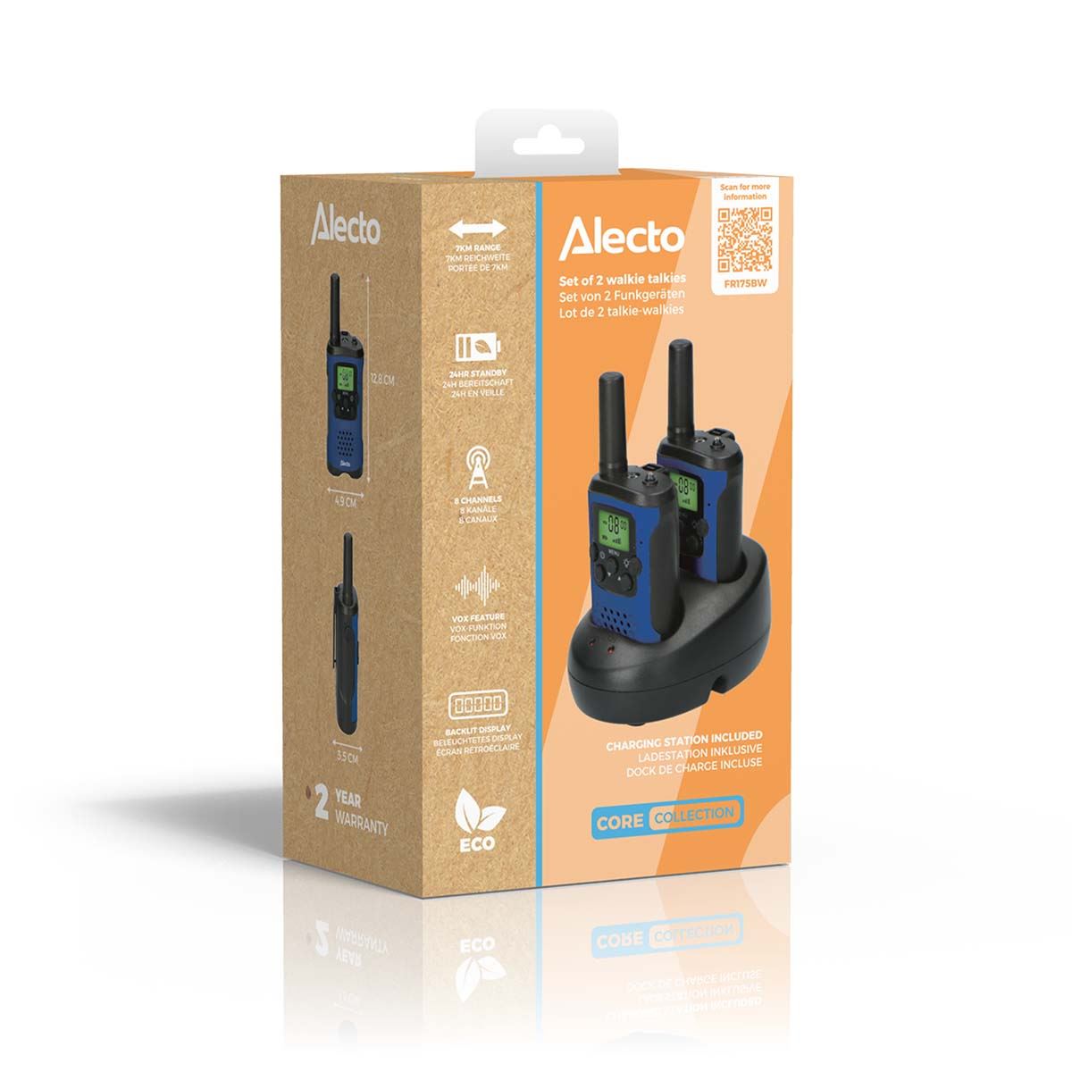 Alecto Walkie-Talkie Set | 2 Handsets | Up to 7 km | LCD | Frequency channels: 8 | VOX | up to 3 Hours | Black / Blue