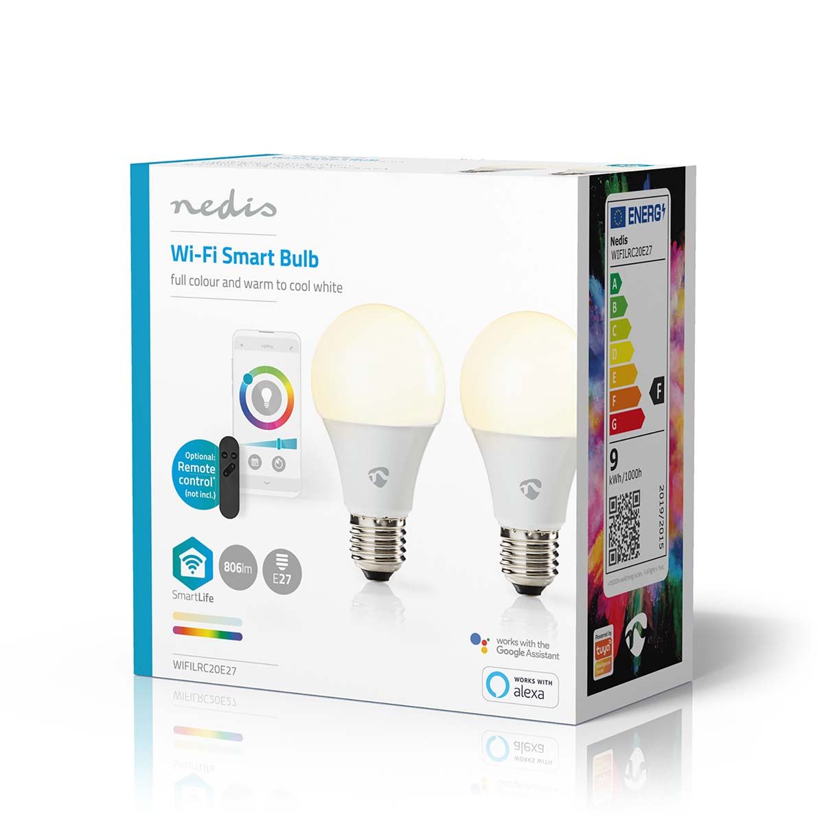 Nedis SmartLife Full Colour LED Bulb | E27 | 806 lm | 9 W | RGB / Warm to Cool White | 2700 - 6500 K | Android™ / IOS | Bulb | 2 pcs