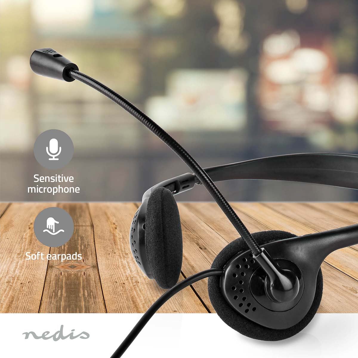 Nedis PC Headset | On-Ear | Stereo | USB Type-A / USB Type-C™ | Fold-Away Microphone | Black