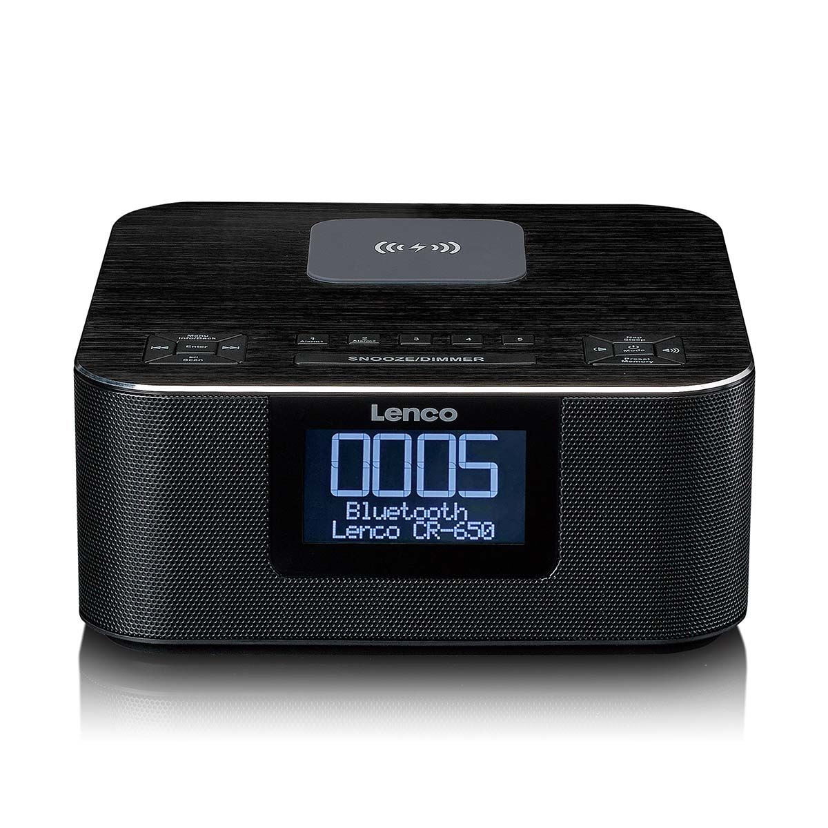 Lenco DAB+ FM Alarm Clock Radio with USB and Qi Wireless Smartphone Charging Pad | Black