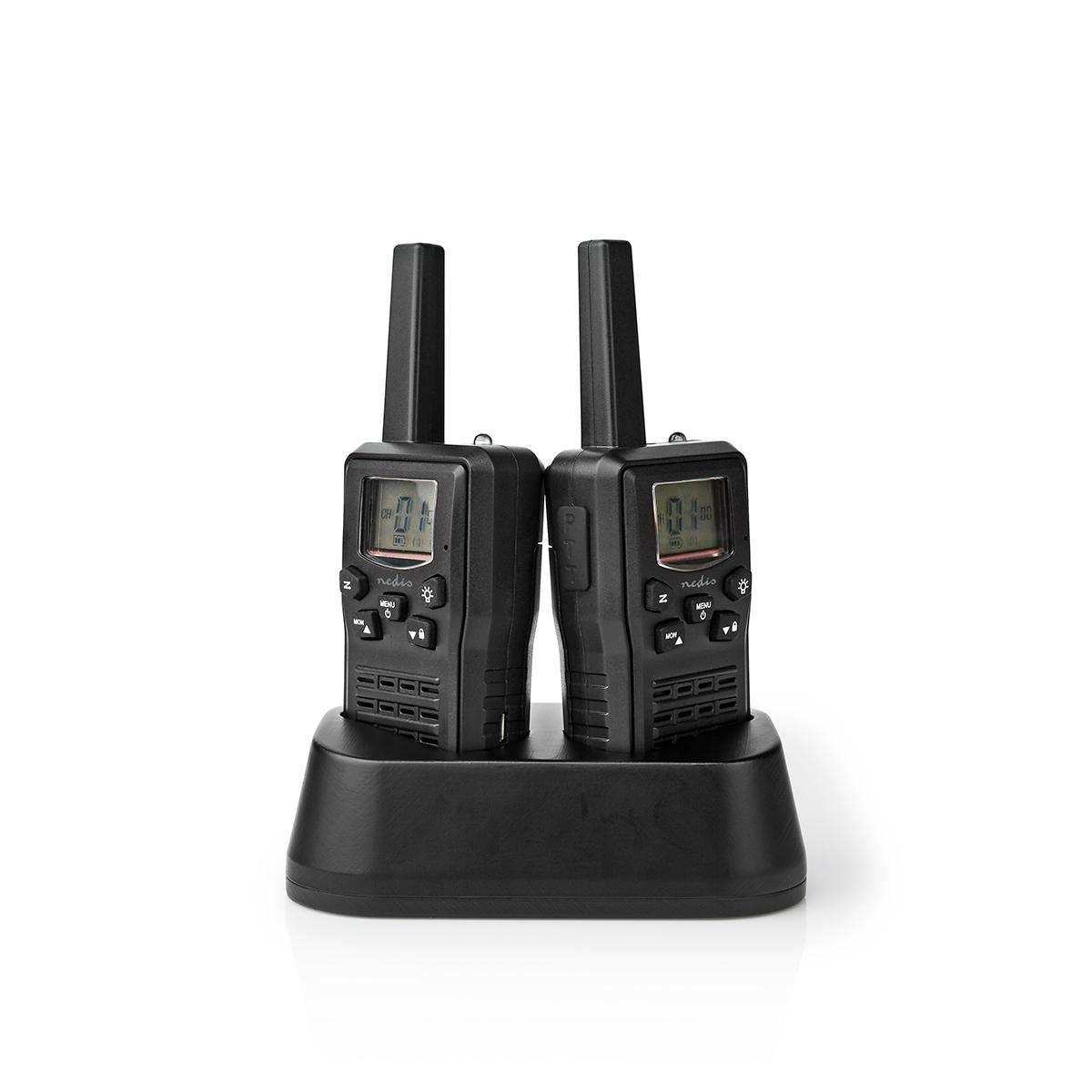Nedis Walkie Talkies for Adults Long Range Two Way Radios - PMR Walky Talky PTT VOX Easy to Use 8 Ch | 10km | 6 Hour | Charge Base| Black