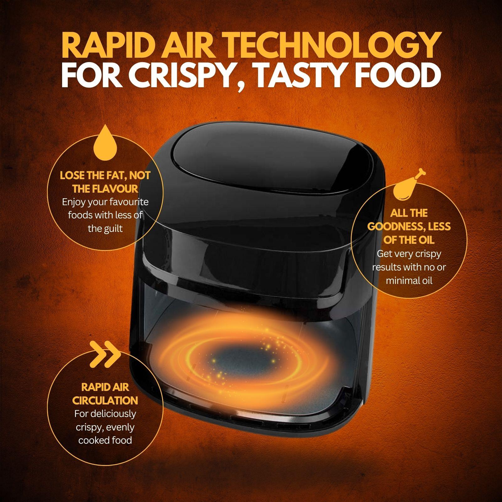 Nedis 7.2L Hot Air Fryer XXL for Healthy Low Fat Cooking, with Adjustable Temperature, Digital Display Control, 8 Presets and 60 Minute Timer, 1800W - Black