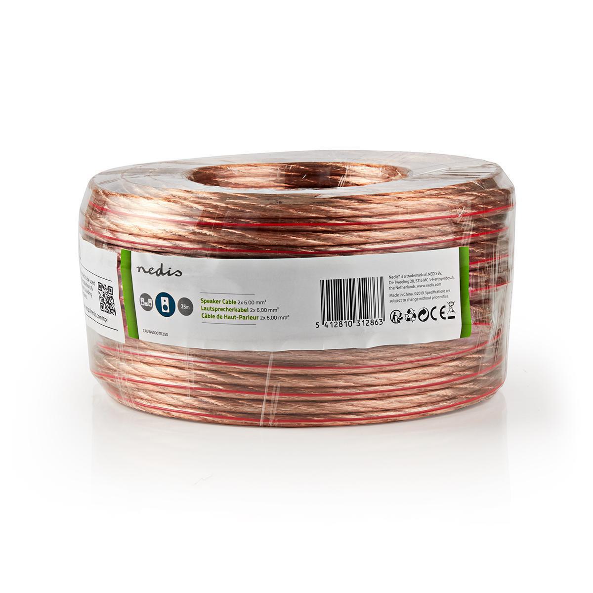 Nedis Speaker Cable | 2 x 6.00 mm² | CCA | 25.0 m | Round | PVC | Transparent | Wrap