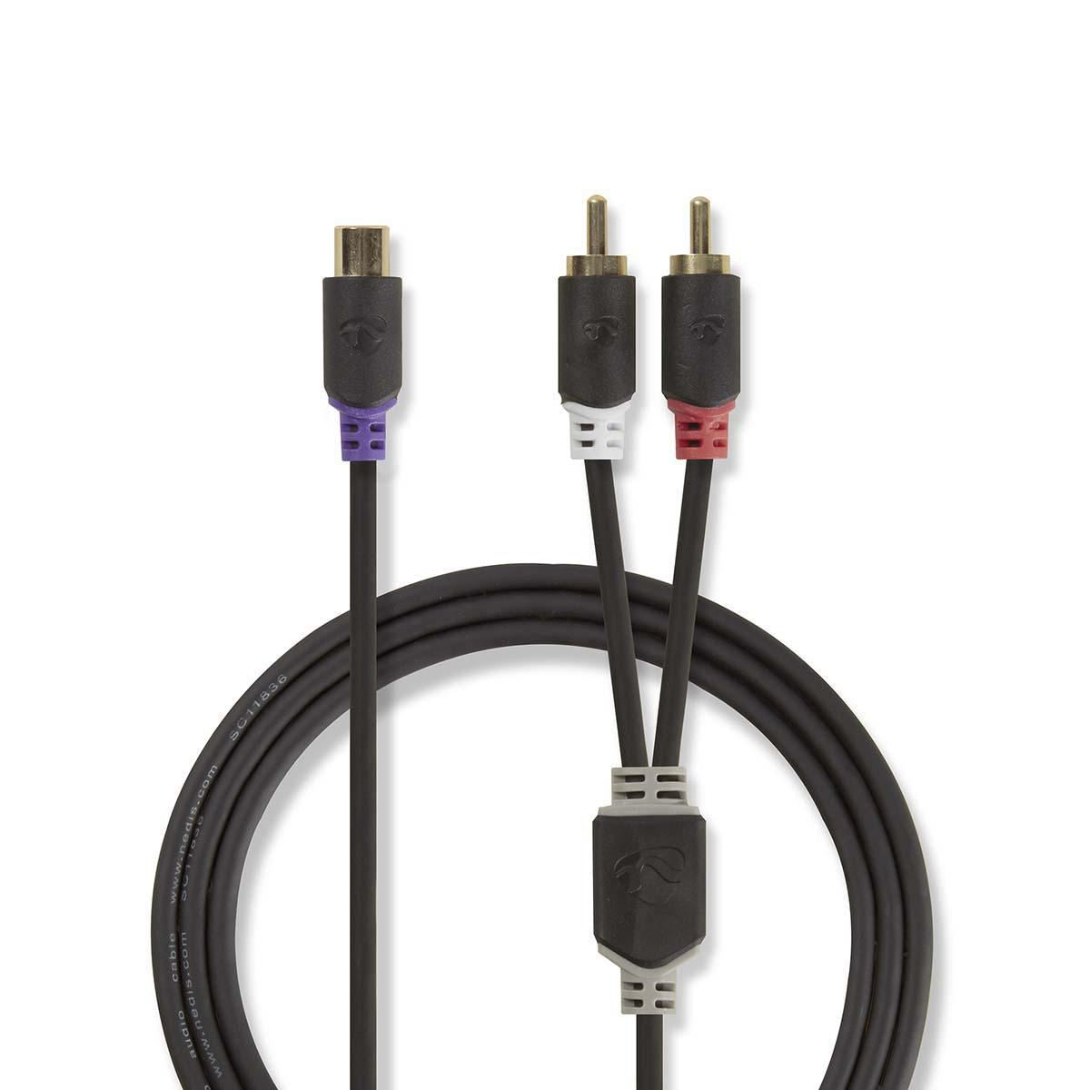 Nedis Stereo Audio Cable | 2x RCA Male | RCA Female | Gold Plated | 0.20 m | Round | Anthracite | Box