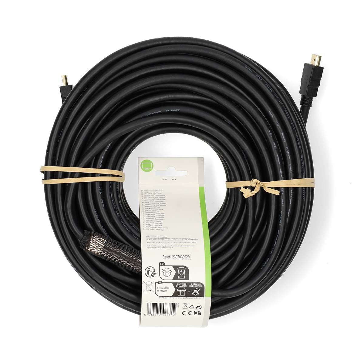 Nedis High Speed HDMI™ Cable with Ethernet | HDMI™ Connector | HDMI™ Connector | 4K@30Hz | ARC | 10.2 Gbps | 30.0 m | Round | PVC | Black | Label