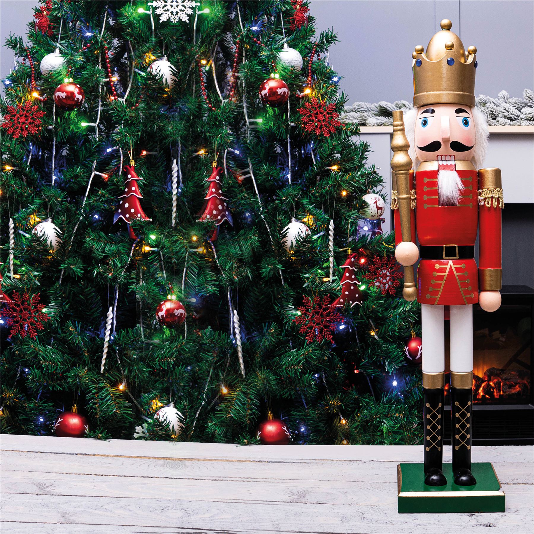 Large 60cm Traditional Christmas Nutcracker Red and Gold with Sceptre
