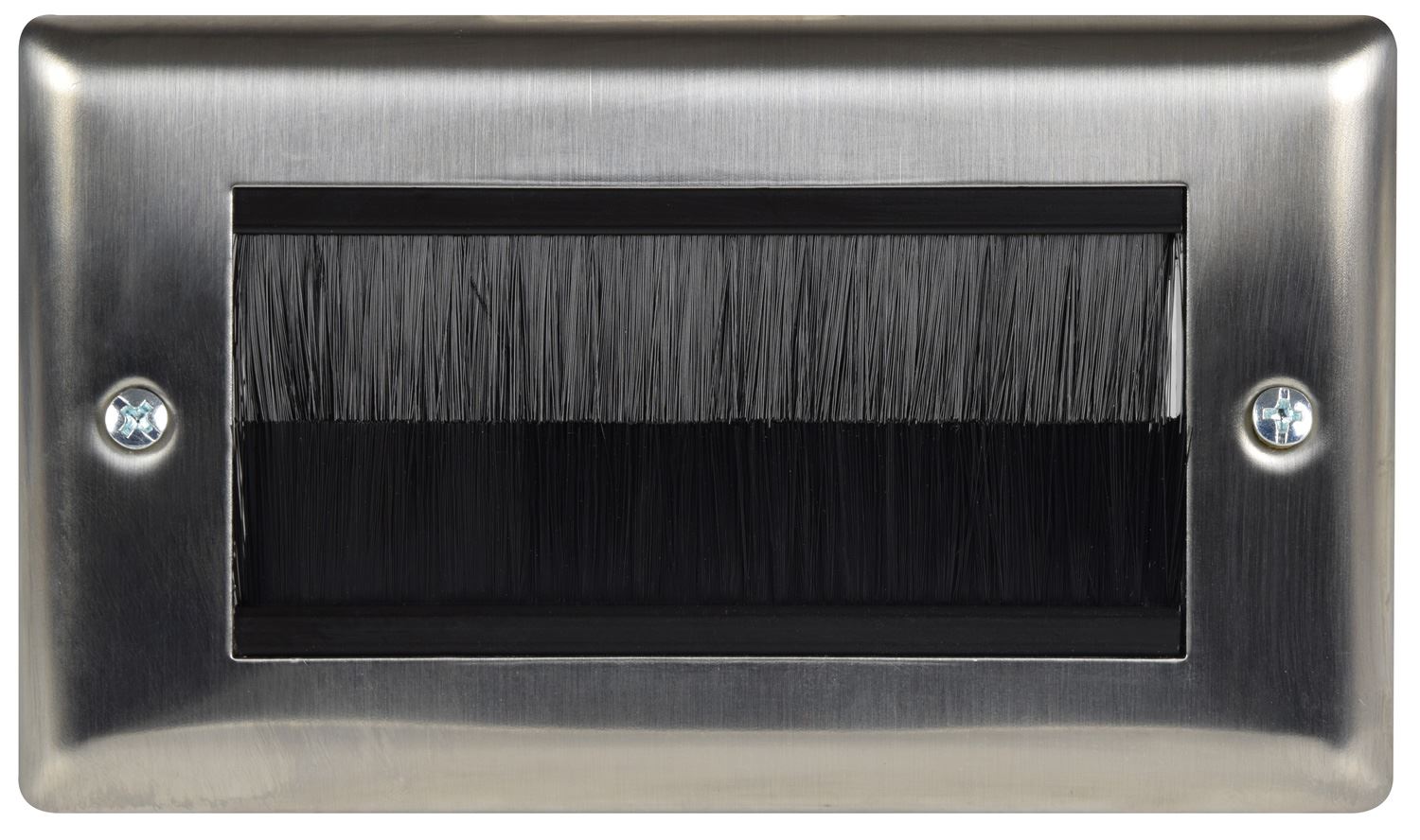 Av:link Brush Wall Plate, Double Gang Steel Flush Wall Mounted Faceplate for Outlets, Sockets and Tidy Wire and Cable - Steel