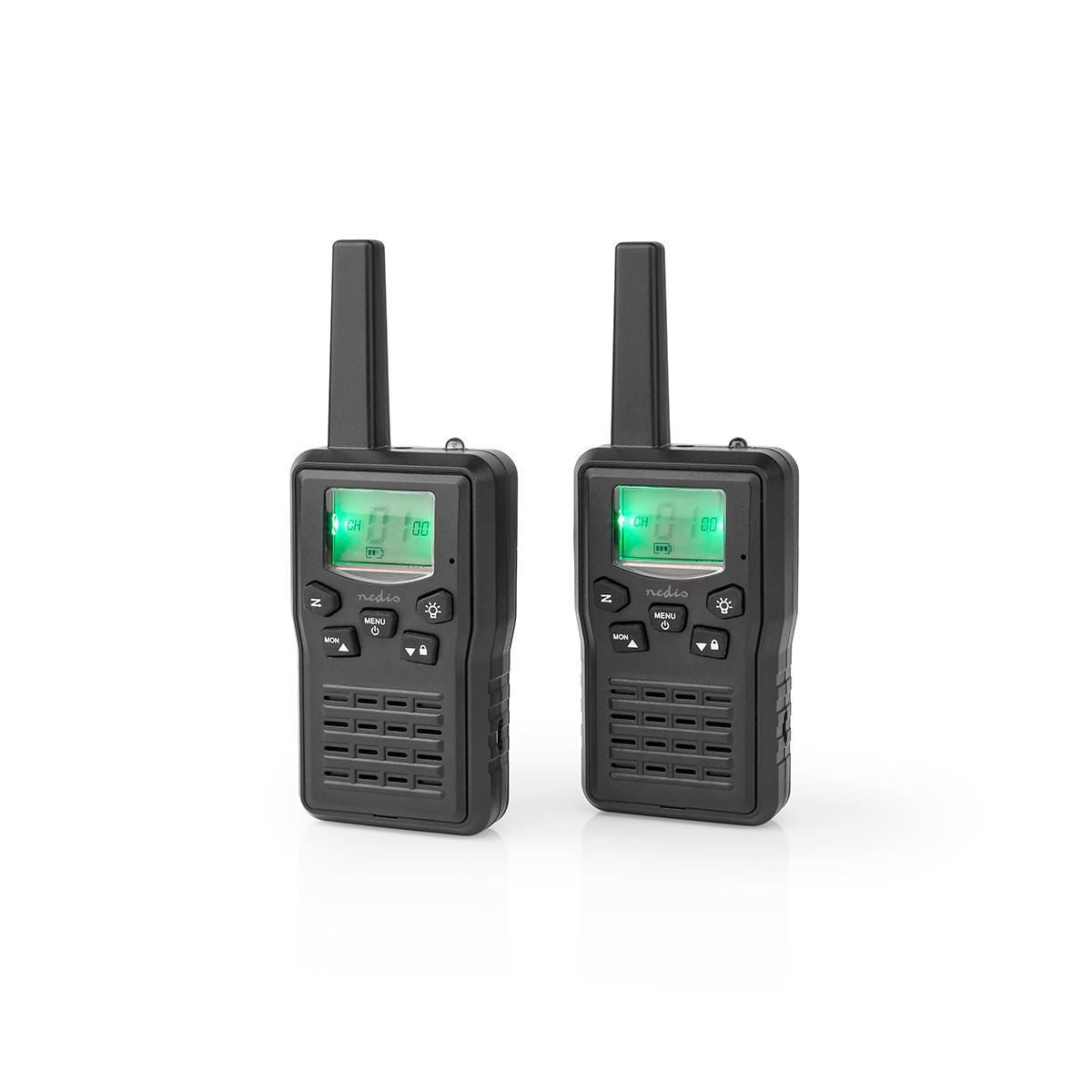 Nedis Walkie Talkies for Adults Long Range Two Way Radios - PMR Walky Talky PTT VOX Easy to Use 8 Ch | 10km | 6 Hour | Charge Base| Black