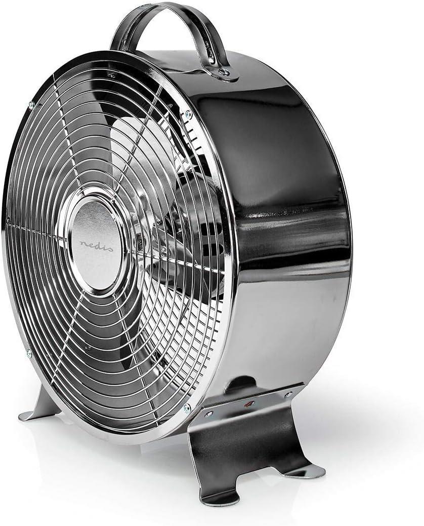 Nedis Retro Desk Fan 9-inch cm, 2-Speed Vintage Air Cooler 25 cm with Carrying Handle, Chrome