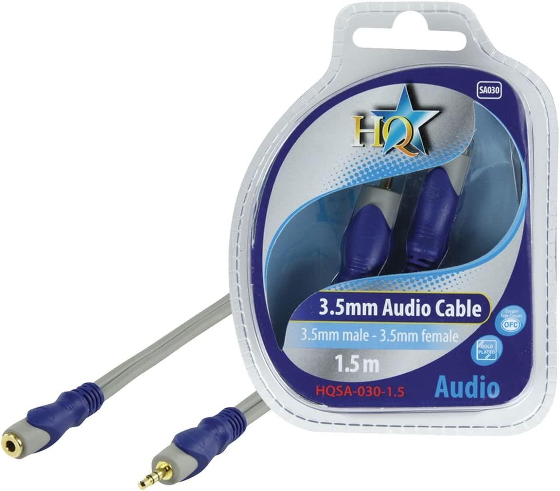1.5m Aux Extension Cable | 3.5mm Stereo Jack Plug | 3.5mm Stereo Jack Plug | Cable - Grey