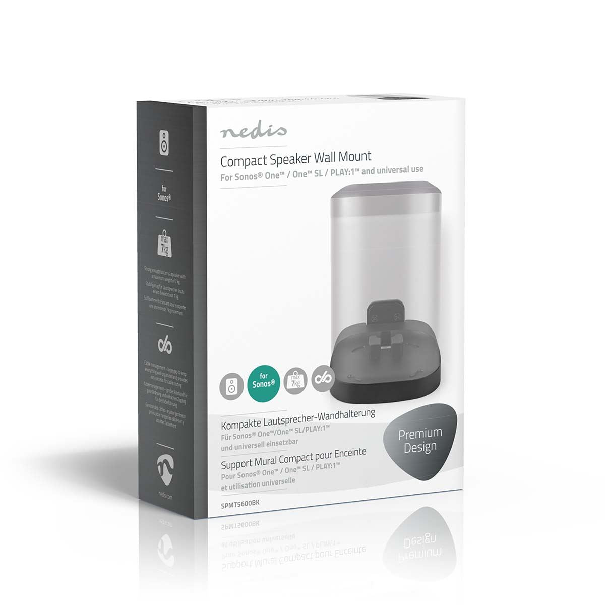 Nedis Speaker Mount | Compatible with: Sonos® One SL™ / Sonos® One™ / Sonos® PLAY:1™ | Wall | 7 kg | Fixed | ABS / Steel | Black