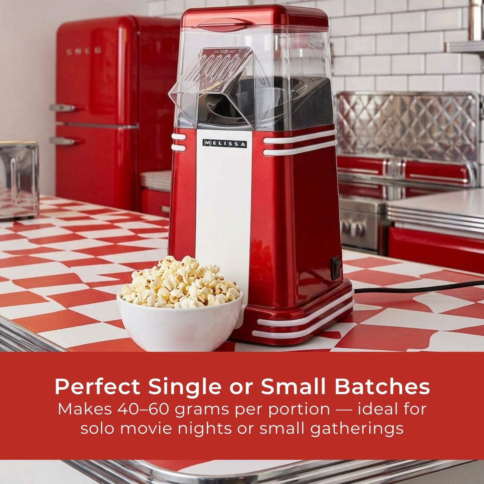MELISSA Hot Air Popcorn Maker, Retro Table Top Machine for up to 60g of Healthy and Low Fat Popcorn, 1200W - Red/White