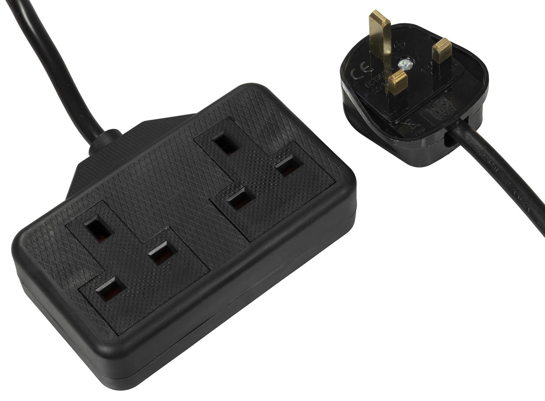 2 Gang 10m High Impact ABS Mains Extension Lead Socket 13A - Black